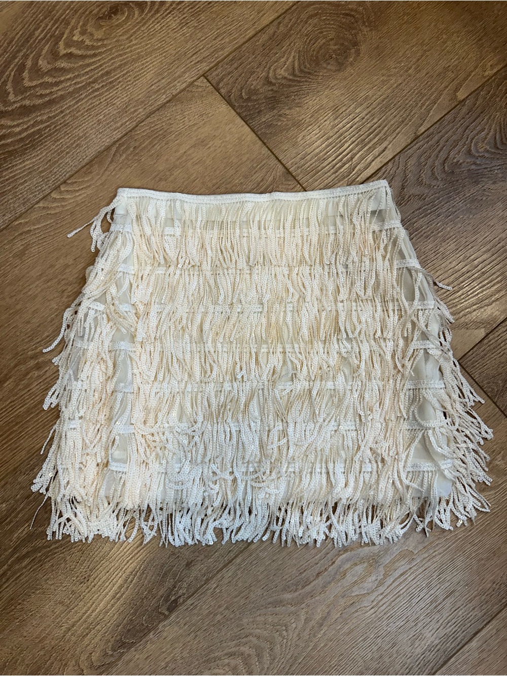 H&M Cream Sequin Fringe Mini Skirt XS festival mermaidcore